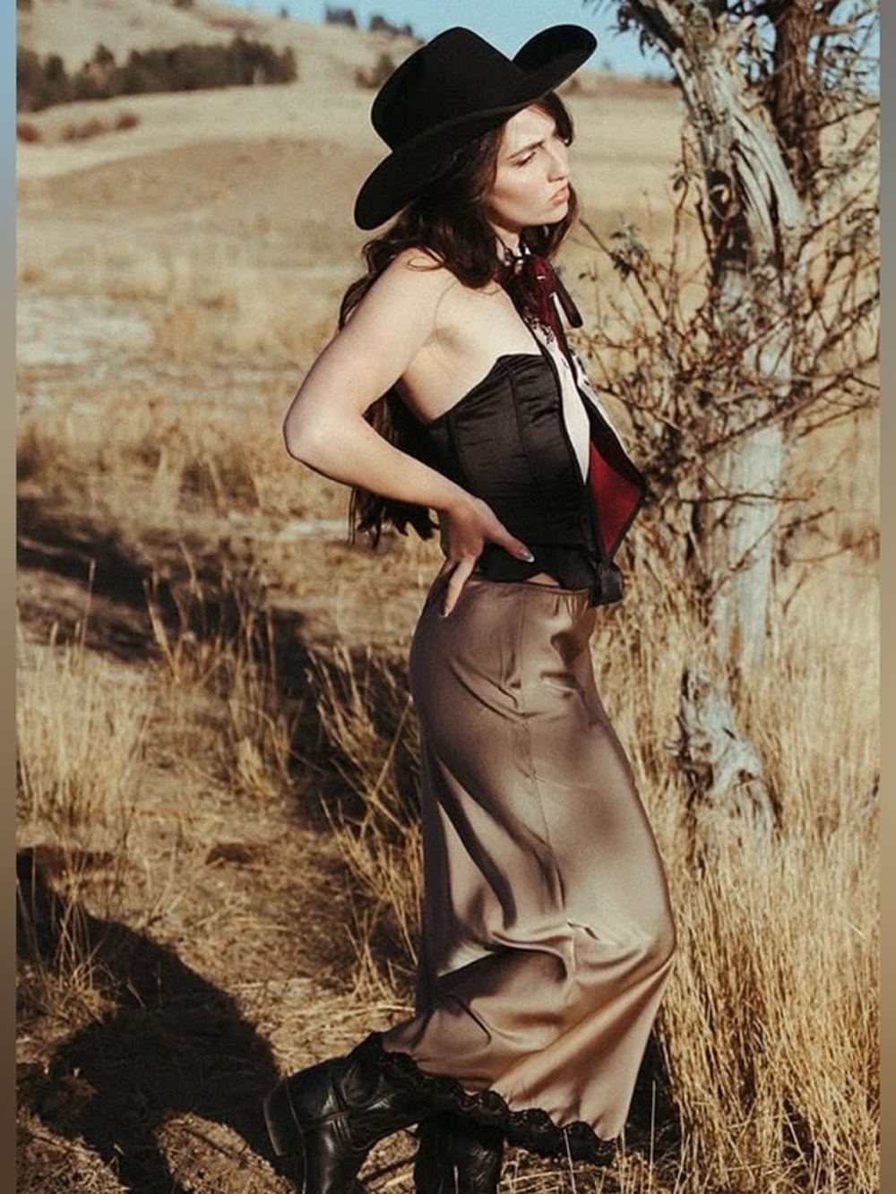 🌷 Satin Taupe Maxi Skirt with Scalloped Hem